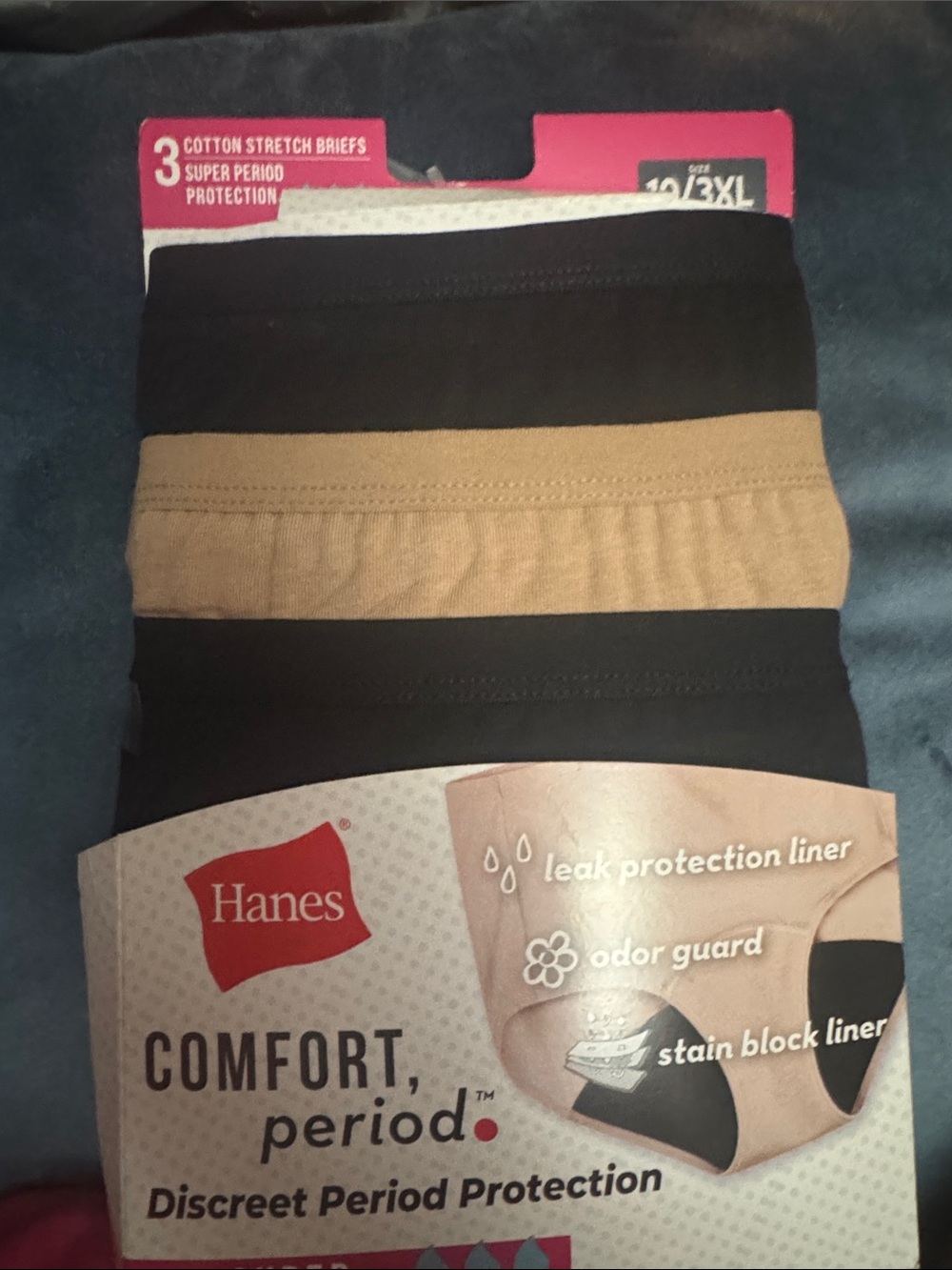 Hanes Women's Black and Tan Period Protection Cotton Stretch Briefs - 3 Pack